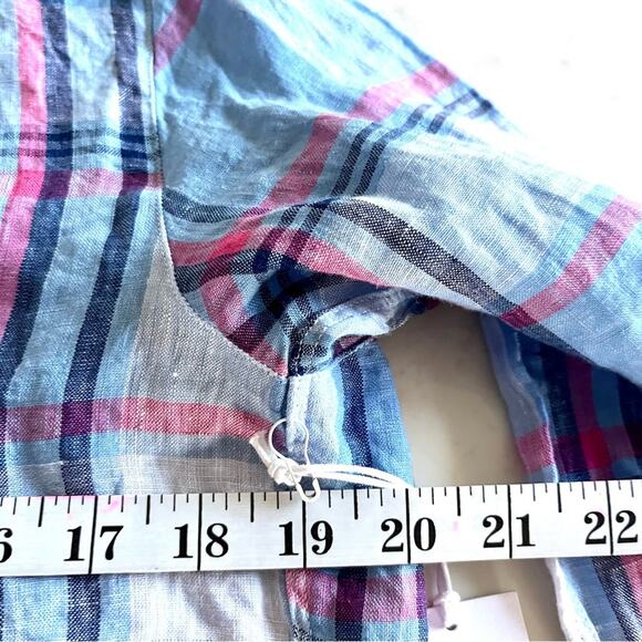 Grayson Threads The Hero 100% Linen Blue Plaid Button Down Top Anthropologie - Picture 6 of 12